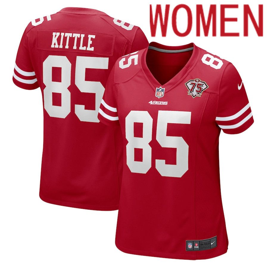Women San Francisco 49ers #85 George Kittle Nike Scarlet 75th Anniversary Game Player NFL Jersey->women nfl jersey->Women Jersey
